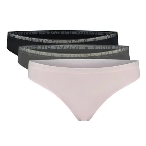 Produktbild: Tommy Hilfiger Damen 3er Pack Strings Lace Thong Tangas, Mehrfarbig (Pearly Pink/Dark Ash/Des Sky), S