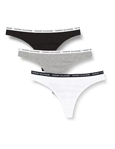 Produktbild: Tommy Hilfiger Damen Strings Tangas, Mehrfarbig (Medium Grey Heather/White/Black), M