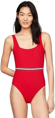 Produktbild: Tommy Hilfiger Damen Badeanzug One Piece Tiefer Rücken, Rot (Primary Red), S