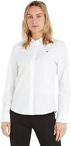 Produktbild: Tommy Hilfiger Damen Bluse Organic Regular Shirt Hemdbluse, Weiß (Th Optic White), 38