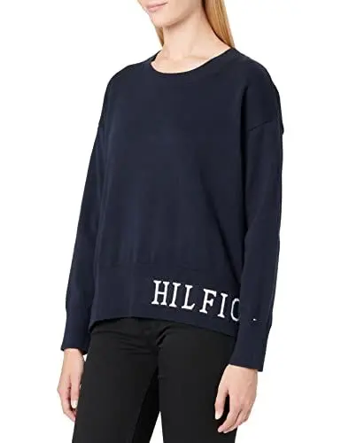 Produktbild: Tommy Hilfiger Damen Cotton Graphic C-Nk Sweater WW0WW35768 Pullover, Blau (Desert Sky), M