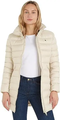 Produktbild: Tommy Hilfiger Damen Daunenmantel Padded Global Stripe Coat Winter, Beige (Classic Beige), XXS