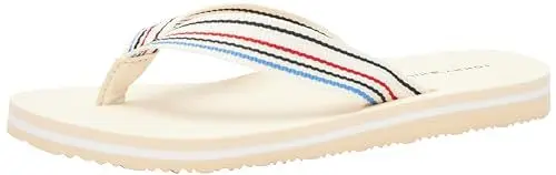 Produktbild: Tommy Hilfiger Damen Flip Flops Stripes Beach Sandal Badeschuhe, Weiß (Calico), 38