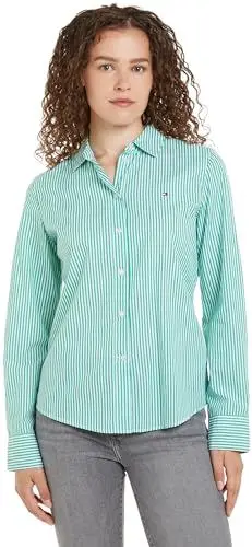 Produktbild: Tommy Hilfiger Damen Hemd Essential Stp Regular Shirt Freizeithemd, Grün (Ithaka Stp/ Olympic Green), 42