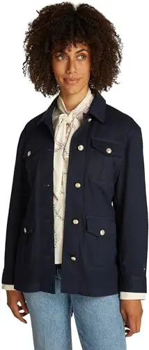 Produktbild: Tommy Hilfiger Damen Hemdjacke Gold Button Utility mit Brusttaschen, Blau (Dark Night Navy), S