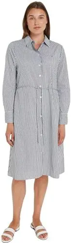 Produktbild: Tommy Hilfiger Damen Hemdkleid Essential Shirt Dress Knielang, Blau (Ithaka Stp/ Desert Sky), 36