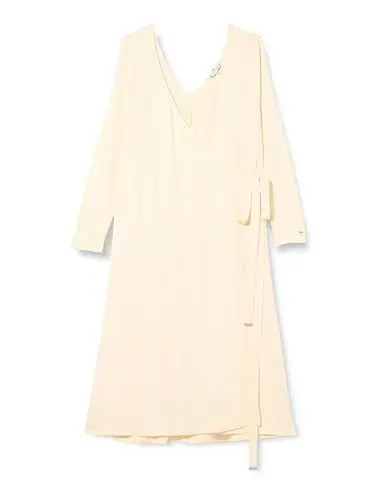 Produktbild: Tommy Hilfiger Damen Kleid Smooth Lines Wrap Midi Dress Langarm, Weiß (Calico), 54