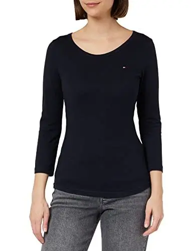 Produktbild: Tommy Hilfiger Damen Langarmshirt 1985 Slim Slub Basic, Blau (Desert Sky), XXS