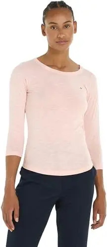 Produktbild: Tommy Hilfiger 1985 SLIM SLUB OPEN-NK 3/4 SLV Langarm Strickoberteile Damen, Rosa (Whimsy Pink), XXL