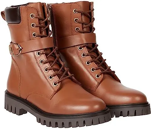 Produktbild: Tommy Hilfiger Damen Low Boot Stiefel Buckle Lace Up Stiefeletten, Braun (Natural Cognac), 36