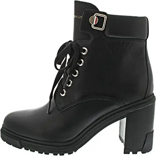 Produktbild: Tommy Hilfiger Damen Outdoor Heel LACE UP Boot FW0FW06726 Mittelhohe Stiefel, Schwarz (Black), 41 EU