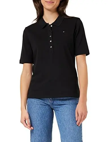 Produktbild: Tommy Hilfiger Damen Poloshirt Kurzarm 1985 Pique Polo Regular Fit, Schwarz (Black), M