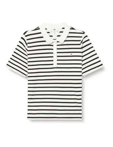 Produktbild: Tommy Hilfiger CRV 1985 REG Pique STP Polo SS Kurzarm Poloshirts Damen, Weiß (Breton Ecru/Desert Sky), 48