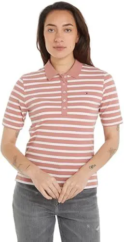 Produktbild: Tommy Hilfiger Damen Poloshirt Kurzarm 1985 Pique Stripe Polo Regular Fit, Mehrfarbig (Breton Stp/ Teaberry/ Ecru), L