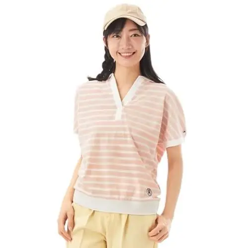 Produktbild: Tommy Hilfiger Damen Poloshirt Kurzarm Regular Fit, Rosa (Breton Ecru/Whimsy Pink), M