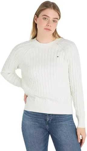 Produktbild: Tommy Hilfiger Damen Pullover Co Cable Crew Neck Sweater Strickpullover, Weiß (Ecru), S