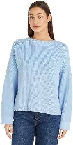 Produktbild: Tommy Hilfiger Damen Pullover Co Cardi Stitch Crew Neck Strickpullover, Blau (Well Water), XXS