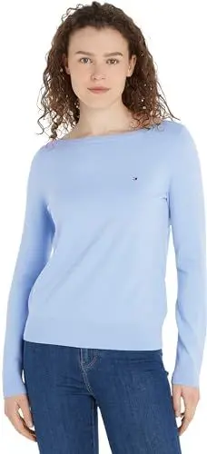 Produktbild: Tommy Hilfiger Damen Pullover Co Jersey Stitch Boat-Nk Sweater Strickpullover, Blau (Well Water), XL