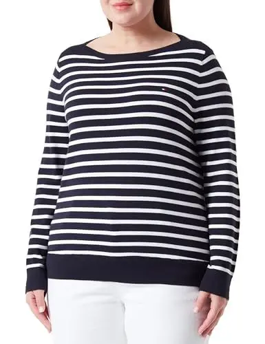 Produktbild: Tommy Hilfiger Damen Pullover Jersey U-Boot-Ausschnitt, Mehrfarbig (Desert Sky/ Ecru Stp), 52