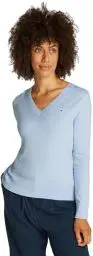 Produktbild: Tommy Hilfiger Damen Pullover Jersey V-Neck Strickpullover, Blau (Breezy Blue), L