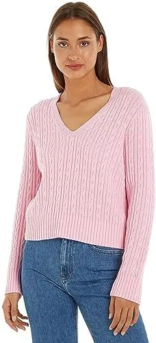 Produktbild: Tommy Hilfiger Damen Pullover V-Neck Sweater Strickpullover, Rosa (Iconic Pink), XL