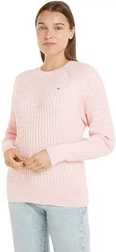 Produktbild: Tommy Hilfiger Damen Pullover Zopfmuster Strickpullover, Rosa (Delicate Pink), 3XL