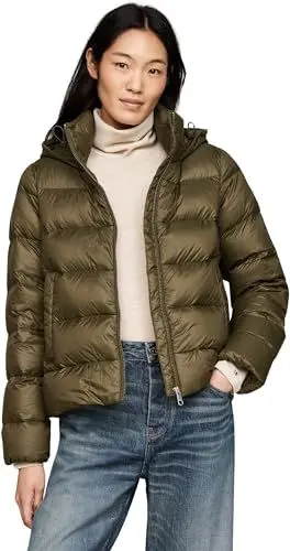 Produktbild: Tommy Hilfiger Damen Steppjacke Down Casual Jacket mit Kapuze, Mehrfarbig (Army Green), M