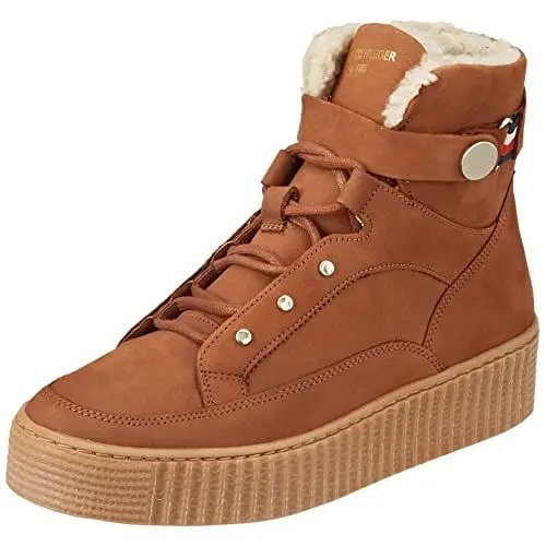 Produktbild: Tommy Hilfiger Damen Stiefel Warmlined Lace Up Boot Gefüttert aus Leder, Braun (Natural Cognac), 41 EU