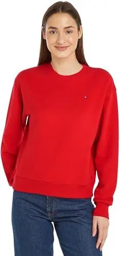 Produktbild: Tommy Hilfiger Damen Sweatshirt Reg Flag On Chest Swtshrt ohne Kapuze, Rot (Fierce Red), XXS