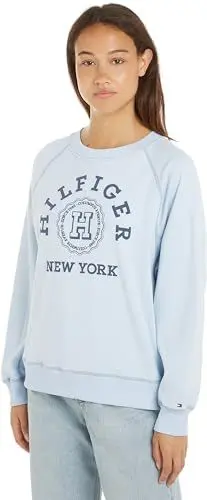 Produktbild: Tommy Hilfiger Damen Sweatshirt Varsity Raglan ohne Kapuze, Blau (Breezy Blue), L
