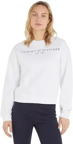 Produktbild: Tommy Hilfiger Damen Sweatshirt ohne Kapuze, Weiß (Th Optic White), S