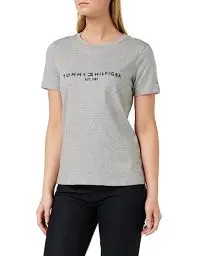 Produktbild: Tommy Hilfiger HERITAGE HILFIGER C-NK REG TEE Kurzarm Strickoberteile Damen, Grau (Light Grey Htr), L