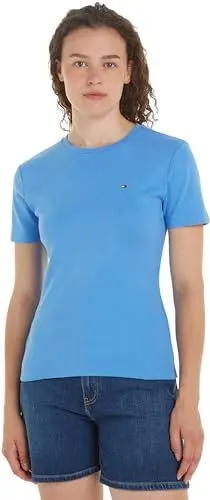Produktbild: Tommy Hilfiger Damen T-Shirt Kurzarm New Slim Cody Rundhalsausschnitt, Blau (Blue Spell), L