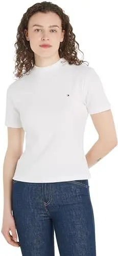 Produktbild: Tommy Hilfiger Damen T-Shirt Kurzarm Slim Cody Rundhalsausschnitt, Weiß (Ecru), XL