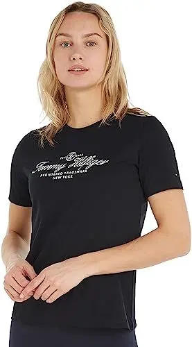 Produktbild: Tommy Hilfiger Damen T-Shirt Kurzarm Rundhalsausschnitt, Blau (Desert Sky), S