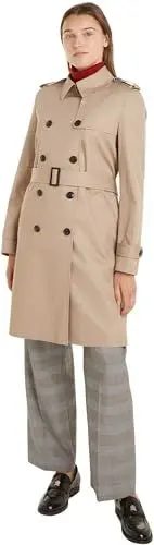 Produktbild: Tommy Hilfiger Damen Trenchcoat Cotton Slim Fit Kurz, Beige (Beige), 42