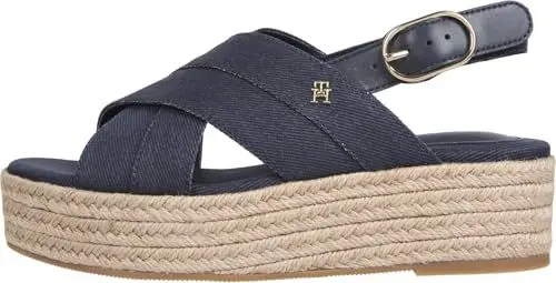 Produktbild: Tommy Hilfiger Damen Wedge Espadrilles Denim Platform Sandal mit Plateau, Blau (Space Blue), 39