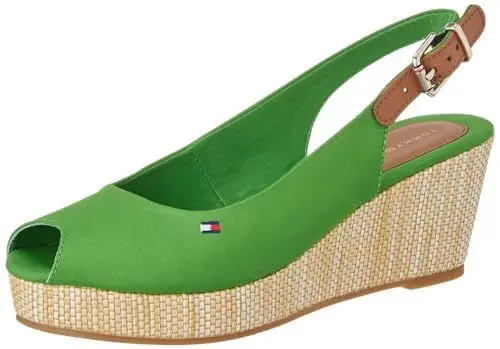 Produktbild: Tommy Hilfiger Damen Wedge Espadrilles Iconic Elba Sling Back Wedge Keilabsatz, Grün (Galvanic Green), 41 EU