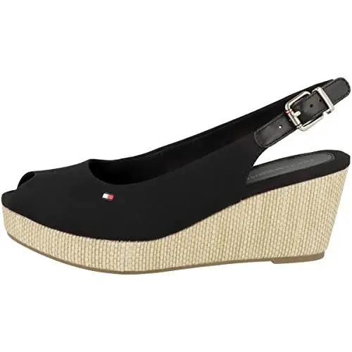 Produktbild: Tommy Hilfiger Damen Wedge Espadrilles Iconic Elba Sling Back Wedge Keilabsatz, Schwarz (Black), 41 EU