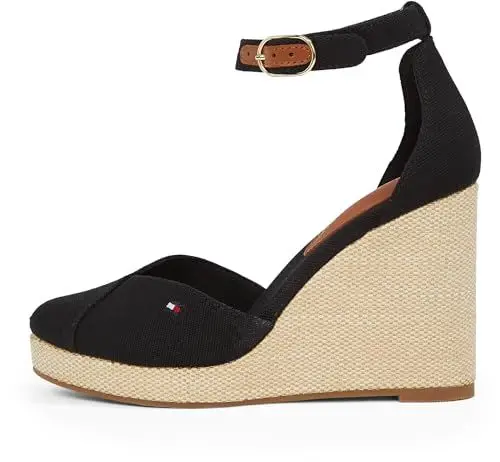 Produktbild: Tommy Hilfiger Damen Wedge Sandalen Flag Closed Toe mit Knöchelriemen, Schwarz (Black), 39