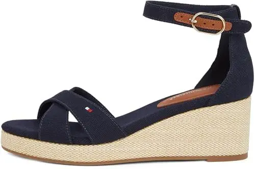Produktbild: Tommy Hilfiger Damen Wedge Sandalen Flag Criss-Cros Mid mit Knöchelriemen, Blau (Space Blue), 41