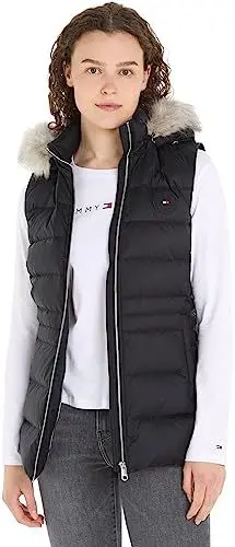 Produktbild: Tommy Hilfiger Damen Weste Down Vest With Fur Steppweste, Schwarz (Black), M