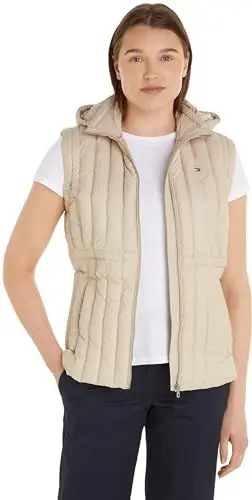 Produktbild: Tommy Hilfiger Damen Weste Feminine Down Vest mit Kapuze, Beige (Classic Beige), M