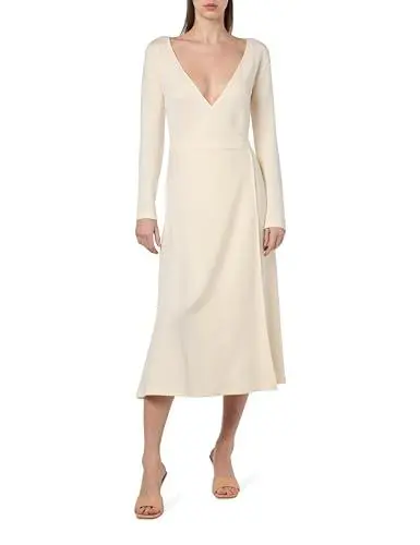 Produktbild: Tommy Hilfiger Damen Wickelkleid F&F Wrap Midi Dress Ls mit V-Ausschnitt, Weiß (Calico), XXL