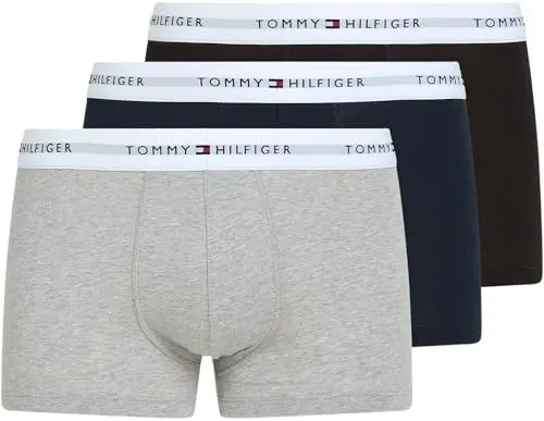 Produktbild: Tommy Hilfiger Herren 3er Pack Boxershorts Trunks Baumwolle mit Stretch, Mehrfarbig (Des Sky/Black/Grey Htr), L