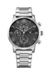 Produktbild: Tommy Hilfiger Herren 44mm Analoge Multifunktions-Quarzuhr - Graues Sunray-Zifferblatt, Silbernes Edelstahlarmband, 3 Hilfszifferblätter, 3ATM Wasserdichtigkeit - 1791397