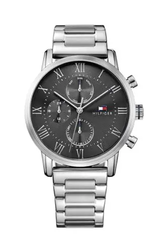Produktbild: Tommy Hilfiger Herren 44mm Analoge Multifunktions-Quarzuhr - Graues Sunray-Zifferblatt, Silbernes Edelstahlarmband, 3 Hilfszifferblätter, 3ATM Wasserdichtigkeit - 1791397