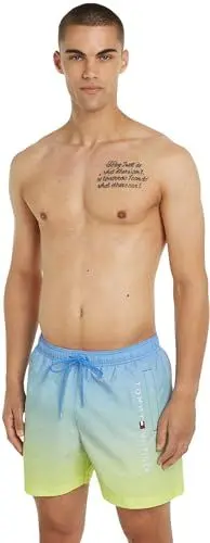 Produktbild: Tommy Hilfiger Herren Badehose Medium Drawstring Print Mittellang, Mehrfarbig (Ombre Blue Spell/Yellow Tulip), M