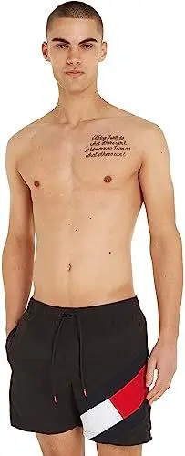 Produktbild: Tommy Hilfiger Herren Badeshorts Medium Drawstring Mittellang, Schwarz (Black), L