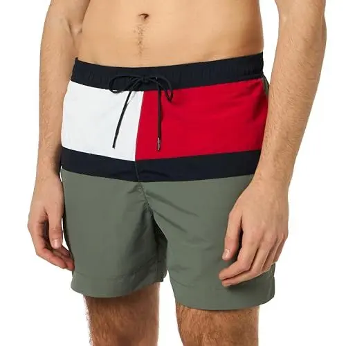 Produktbild: Tommy Hilfiger Herren Badeshorts Medium Drawstring Mittellang, Mehrfarbig (Stonewash Green), XXL